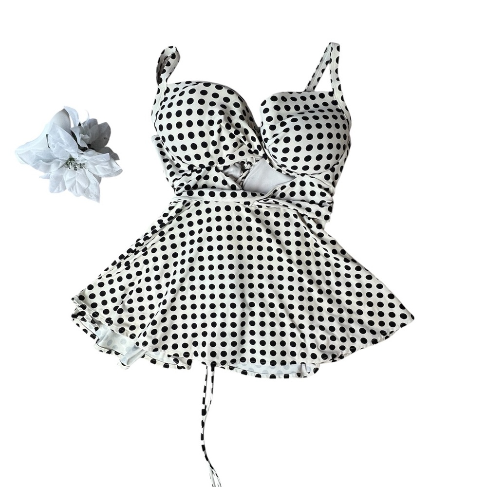 Coco Reef Retro Polka Dot Tankini Top Black & White Pin-Up Style Swimwear